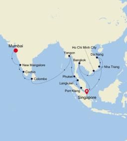 Asia Special Voyage: Mumbai to Singapore Itinerary Map