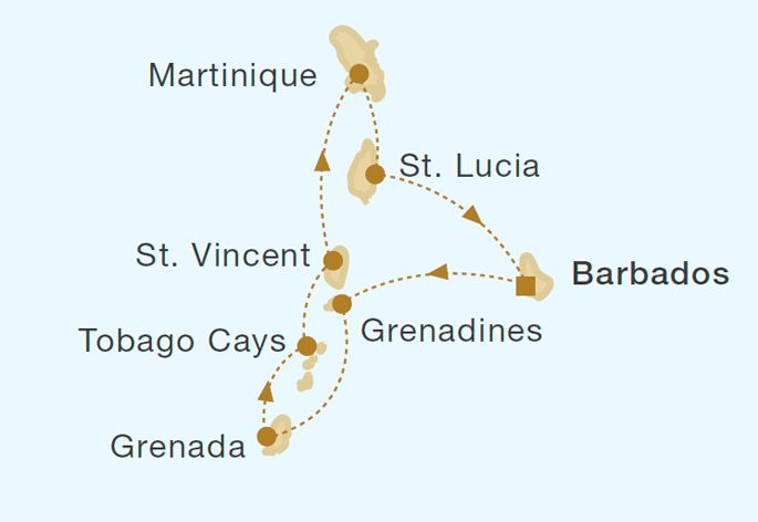 Royal Clipper - Grenadine Islands Christmas Cruise 7 Nights Itinerary Map